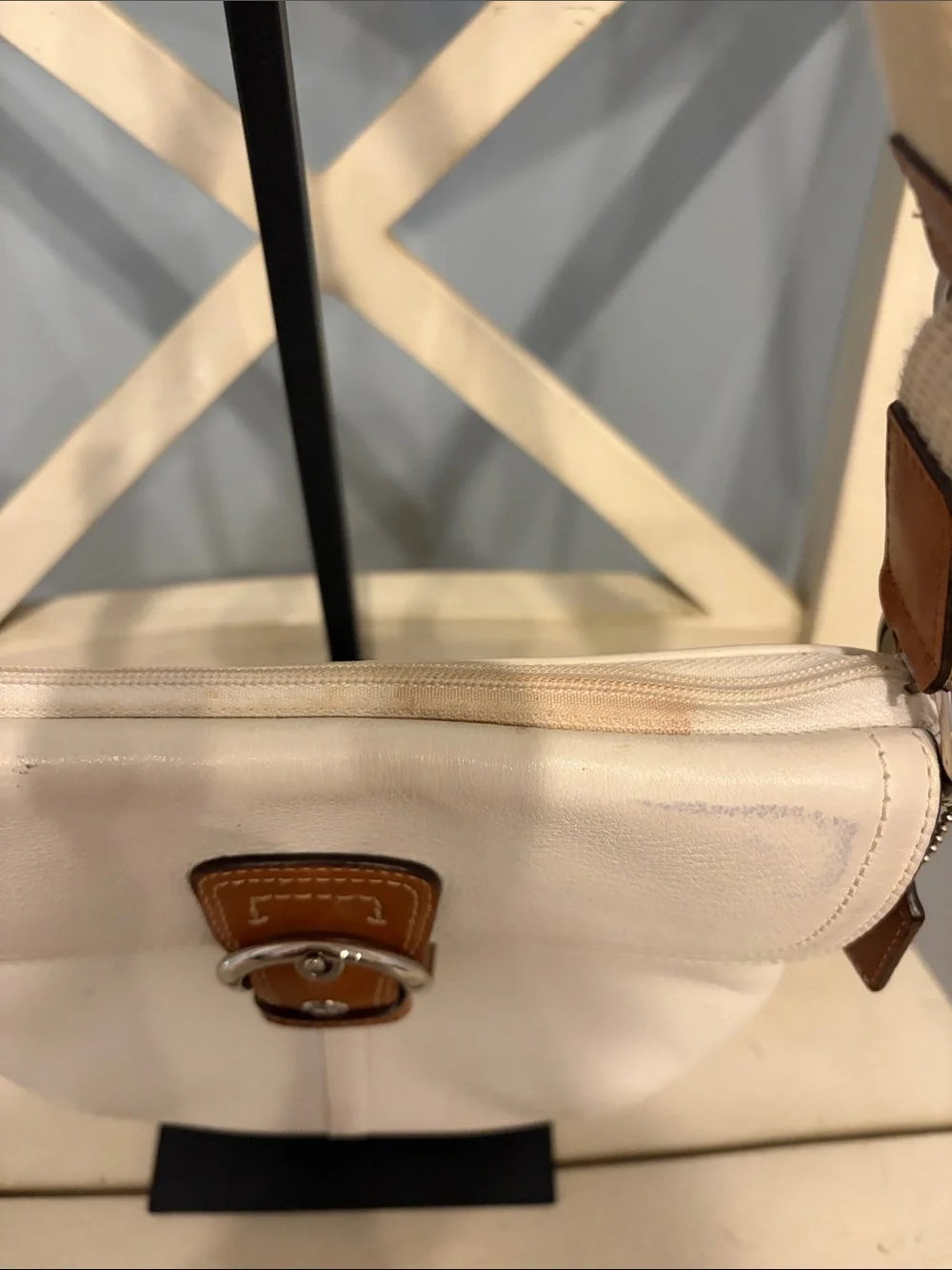 Coach SoHo Leather Crossbody Bag in Cream with Brown Trim